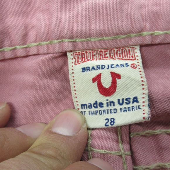 True Religion Denim Mini Skirt Women 28 Fade Red Pink Lizzie Unlined USA 152 NEW - Picture 6 of 12